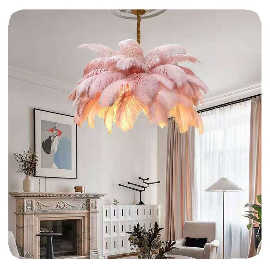 Chandelier Lighting Bedroom Pendant Lights Lamp New Home Decoration Nordic Copper Living Room Ostrich Feather LED Crystal Modern