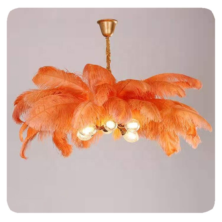 Chandelier Lighting Bedroom Pendant Lights Lamp New Home Decoration Nordic Copper Living Room Ostrich Feather LED Crystal Modern