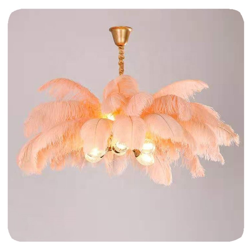 Chandelier Lighting Bedroom Pendant Lights Lamp New Home Decoration Nordic Copper Living Room Ostrich Feather LED Crystal Modern