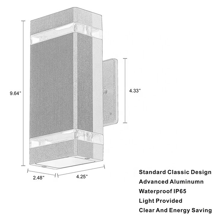 European Outdoor Led square up and Down Lamp Outdoor Wall Lamp Main Body Aluminum Waterproof 3000K 5W Outdoor Wall Lamp
