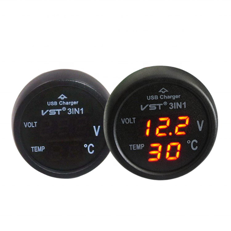 3 in 1 Auto Waterproof Dc Thermometer Voltmeter 12V 24V Digital Gauge With Usb Charger