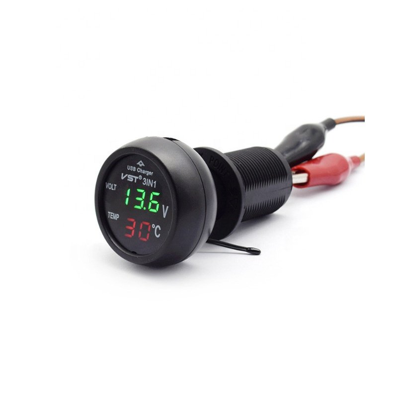 3 in 1 Auto Waterproof Dc Thermometer Voltmeter 12V 24V Digital Gauge With Usb Charger