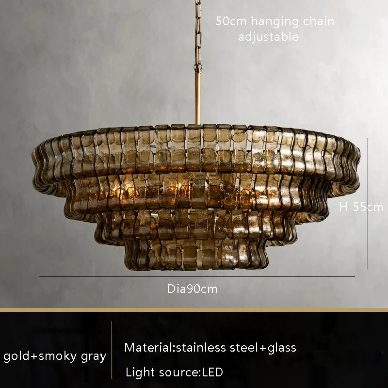 American Oval Home Layered Smokey Decor Modern Round Glass Pendant Lamp Living Room Luxury Chandelier Led Pendant Light