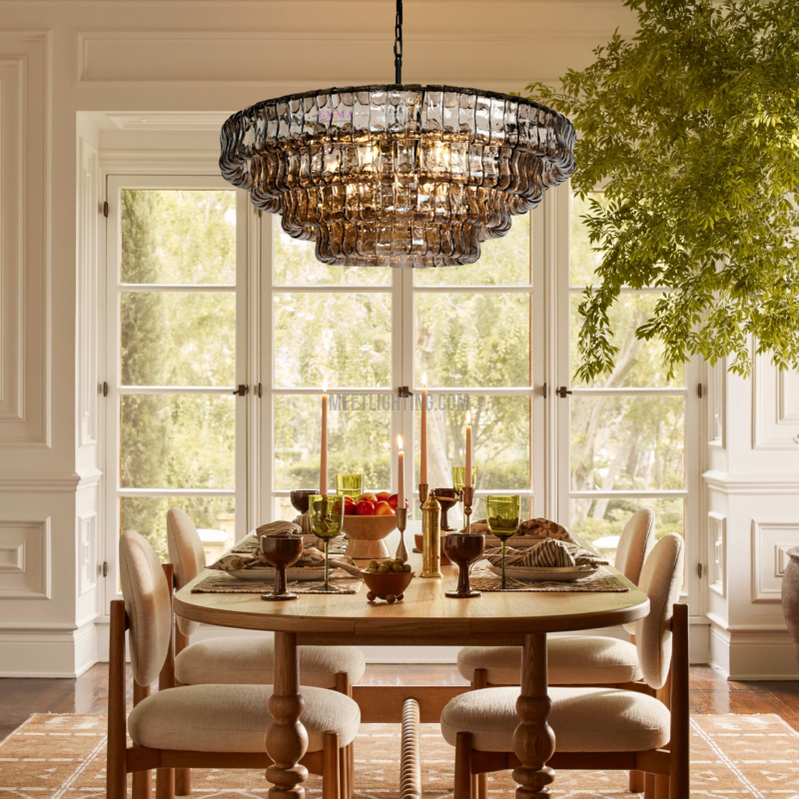 American Oval Home Layered Smokey Decor Modern Round Glass Pendant Lamp Living Room Luxury Chandelier Led Pendant Light