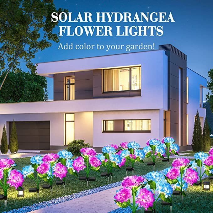 Solar Landscape Light Outdoor Decor Waterproof Realistic Solar Led Flower Lawn Light Energy Saving Solar Hydrangea Flower Light