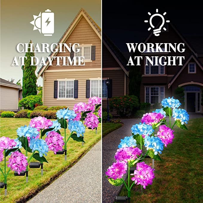 Solar Landscape Light Outdoor Decor Waterproof Realistic Solar Led Flower Lawn Light Energy Saving Solar Hydrangea Flower Light