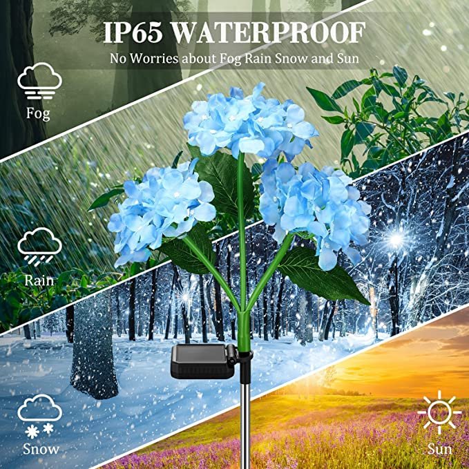 Solar Landscape Light Outdoor Decor Waterproof Realistic Solar Led Flower Lawn Light Energy Saving Solar Hydrangea Flower Light