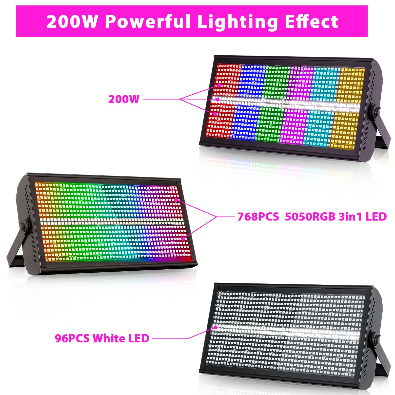 200W RGBW 768LED Wall Wash Light Strobe DMX Stage DJ Beam Light Party Show Light