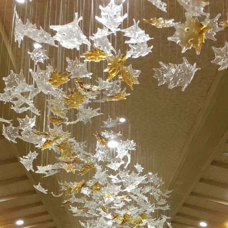 Customized Yellow Red Color Maple Leaf Crystal Chandelier
