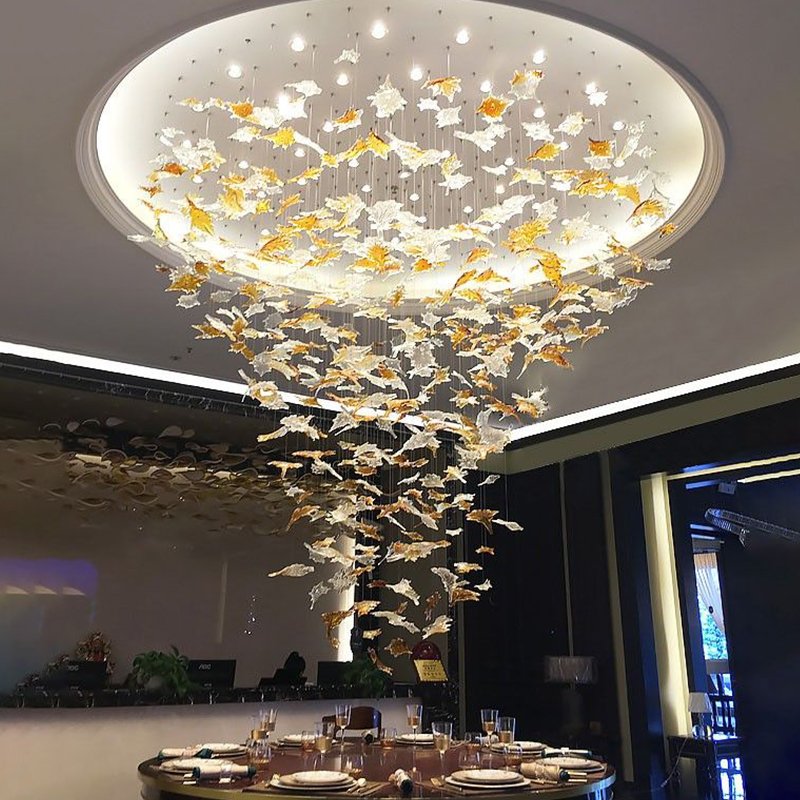Customized Yellow Red Color Maple Leaf Crystal Chandelier