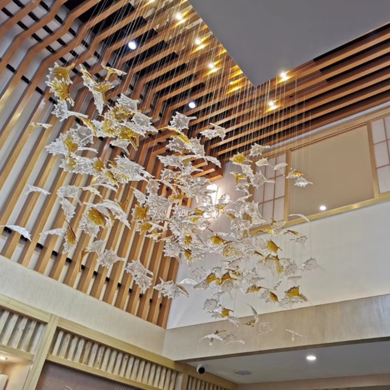 Customized Yellow Red Color Maple Leaf Crystal Chandelier