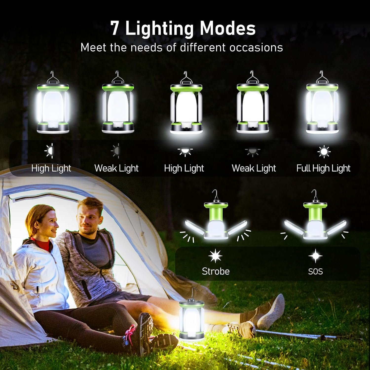 USB Rechargeable Camping Lantern 7 Light Modes 60 LED Ultra Bright LED Tent Light Camping Lights Lamp for Fishing,Hiking