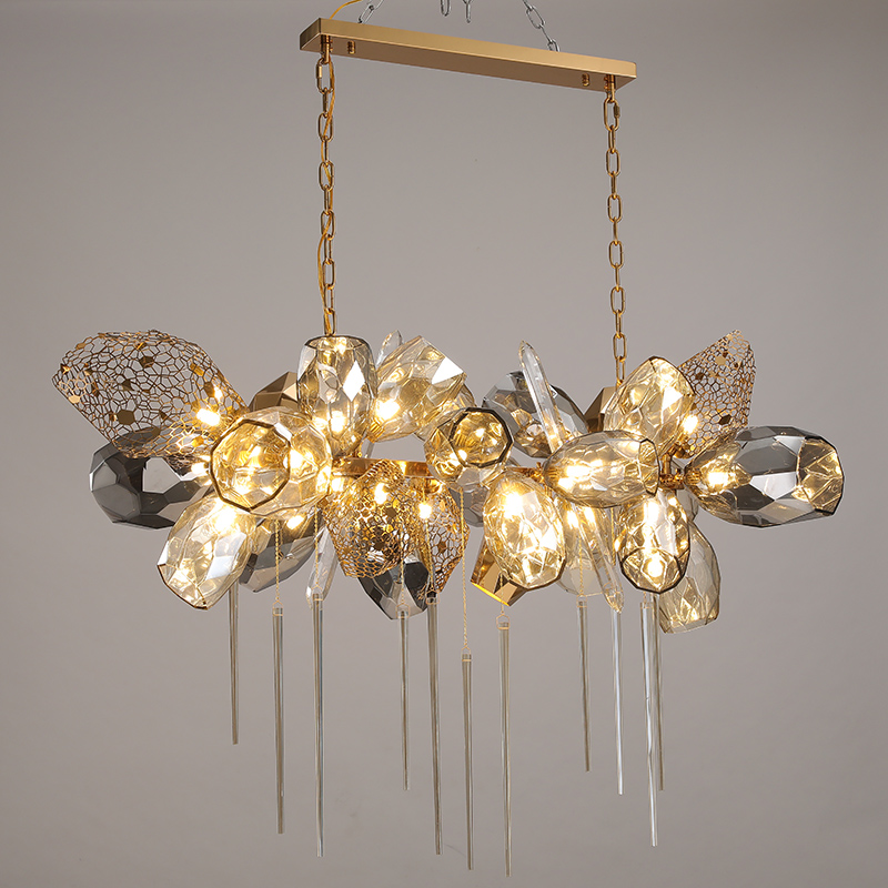 High Quality American Design Decorative Glass Metal Modern Brass Simple Chandelier Creative Retro Linear Pendant Light