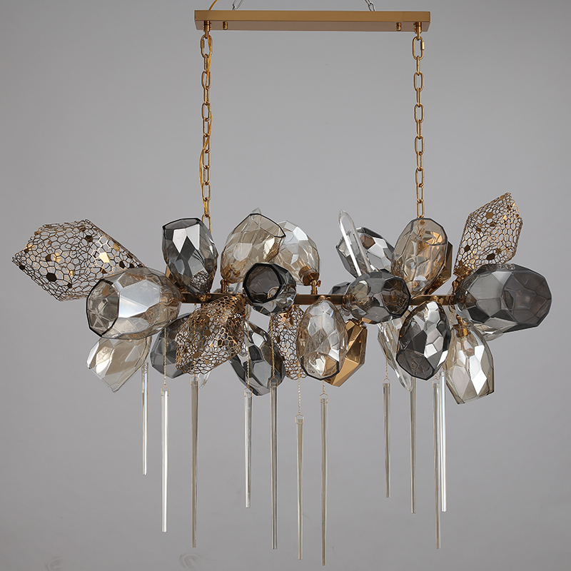 High Quality American Design Decorative Glass Metal Modern Brass Simple Chandelier Creative Retro Linear Pendant Light