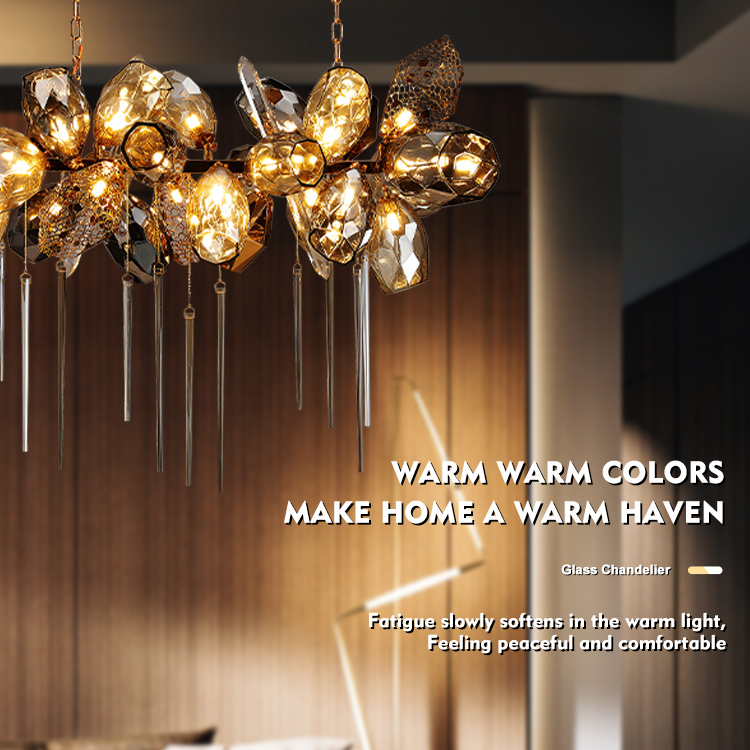 High Quality American Design Decorative Glass Metal Modern Brass Simple Chandelier Creative Retro Linear Pendant Light