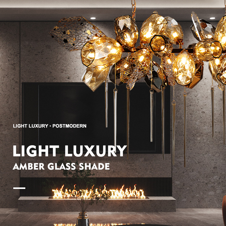 High Quality American Design Decorative Glass Metal Modern Brass Simple Chandelier Creative Retro Linear Pendant Light