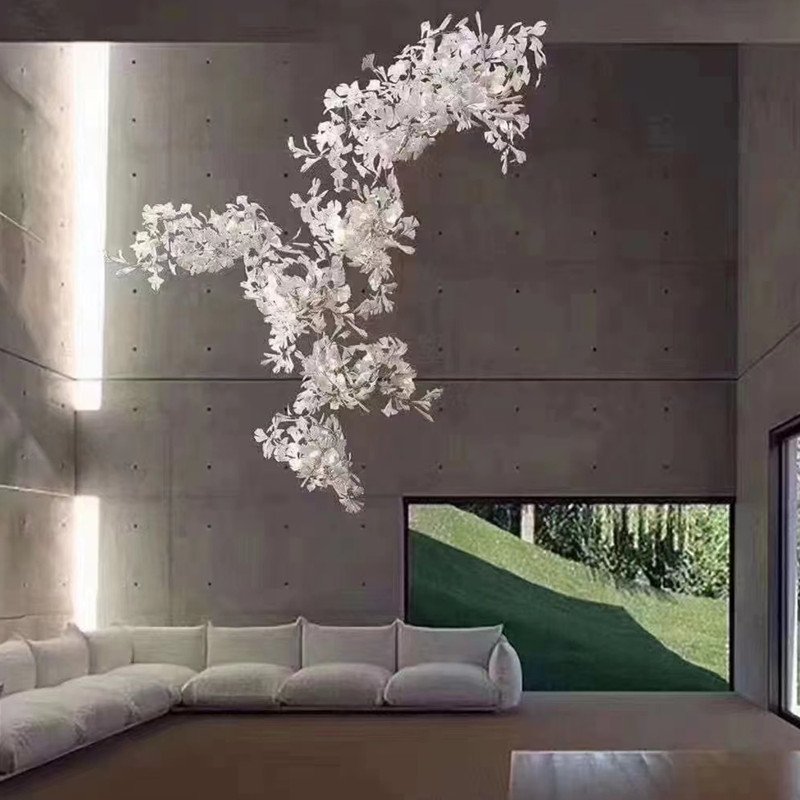Custom Indoor Decoration Luxury Chandelier Hotel Villa Ginkgo Leaf Ceramics Chandelier Pendant Lighting