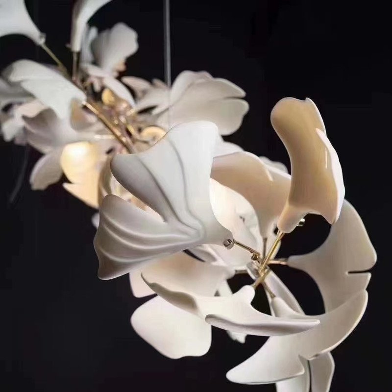 Custom Indoor Decoration Luxury Chandelier Hotel Villa Ginkgo Leaf Ceramics Chandelier Pendant Lighting