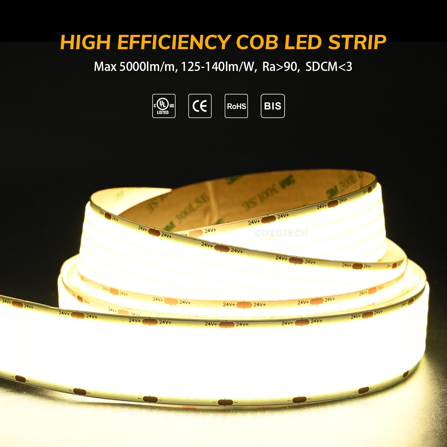 COXO 4000lm R90 High Efficiency COB Led Strip Ce Rohs 3 Years Warranty 4000lm High Brightness COB Led Strip Light