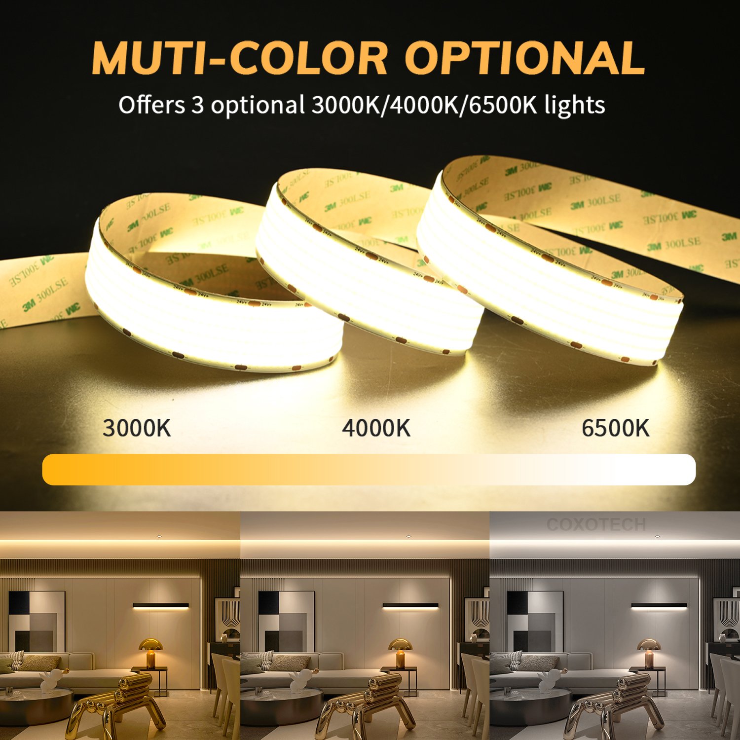 COXO 4000lm R90 High Efficiency COB Led Strip Ce Rohs 3 Years Warranty 4000lm High Brightness COB Led Strip Light