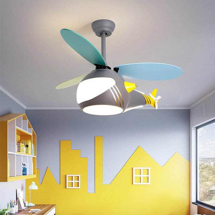 LED 45W 3CCT Remote Control Fan Pendant Light Children's Bedroom Study Room Airplane Fan Ceiling Light Silent Ceiling Fan Light
