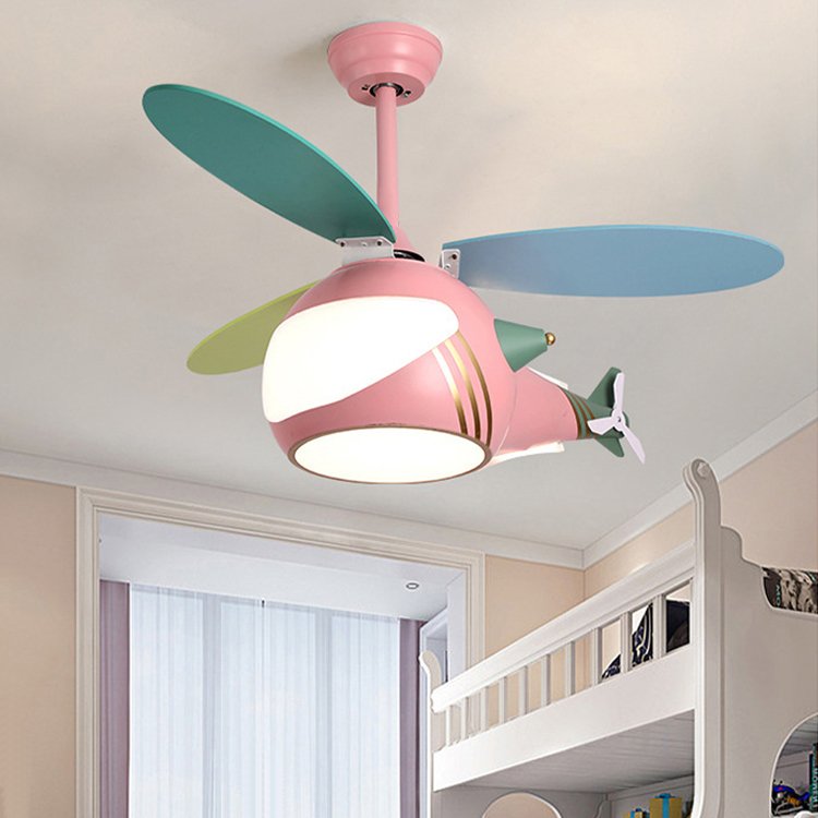 LED 45W 3CCT Remote Control Fan Pendant Light Children's Bedroom Study Room Airplane Fan Ceiling Light Silent Ceiling Fan Light
