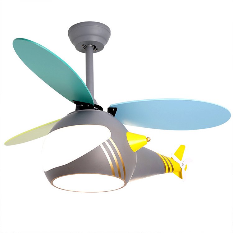LED 45W 3CCT Remote Control Fan Pendant Light Children's Bedroom Study Room Airplane Fan Ceiling Light Silent Ceiling Fan Light