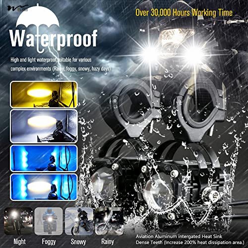 Motorcycle LED Fog Running Lights with 4 Functions and 3 Colors Integrated High Beam DRL Flashing Warning Lighting Kit