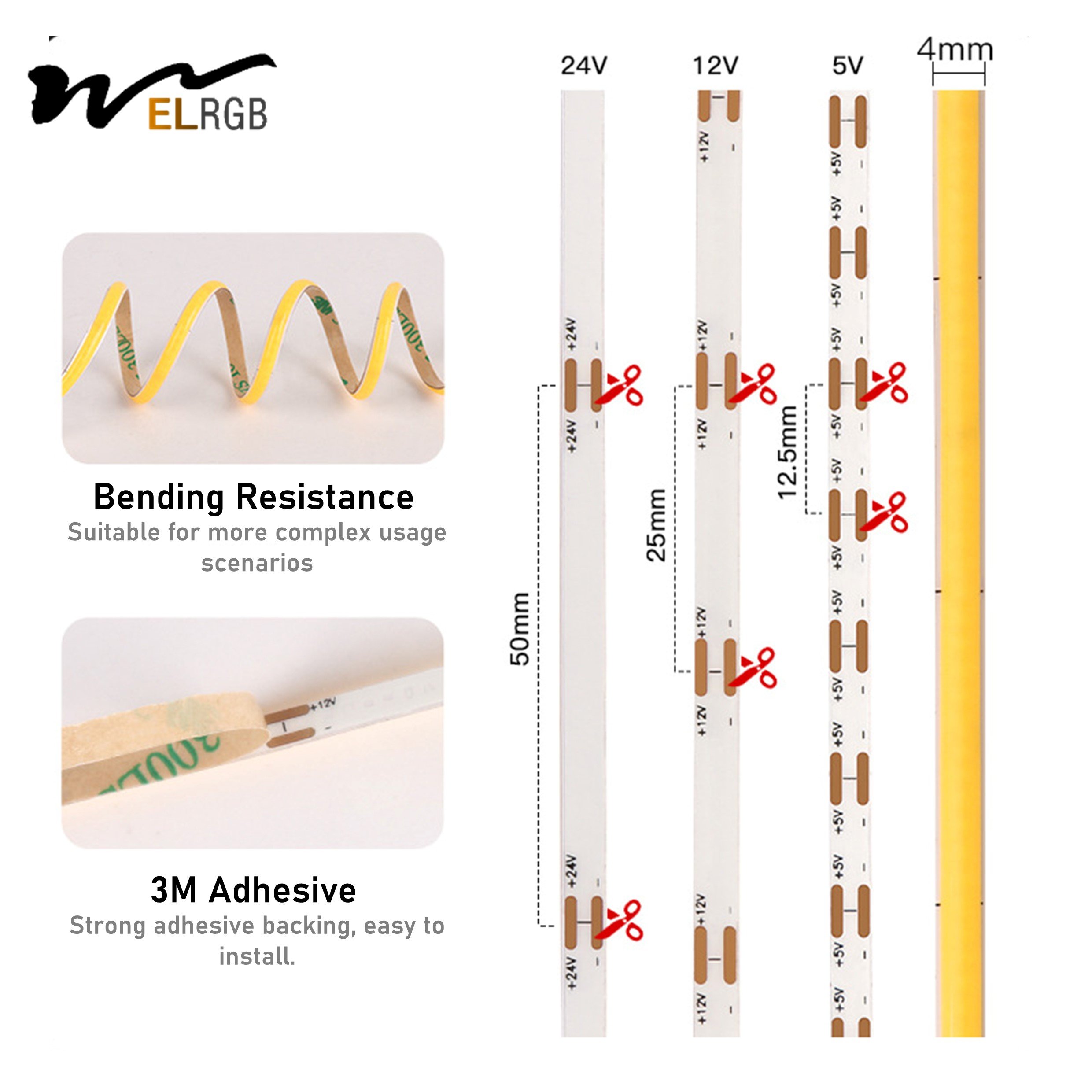 5V 12V 24V Cob Strip 4mm Width Monochrome Smart Strip Lights Low-Voltage Self-Adhesive Atmosphere 480leds/m cob Light Strip