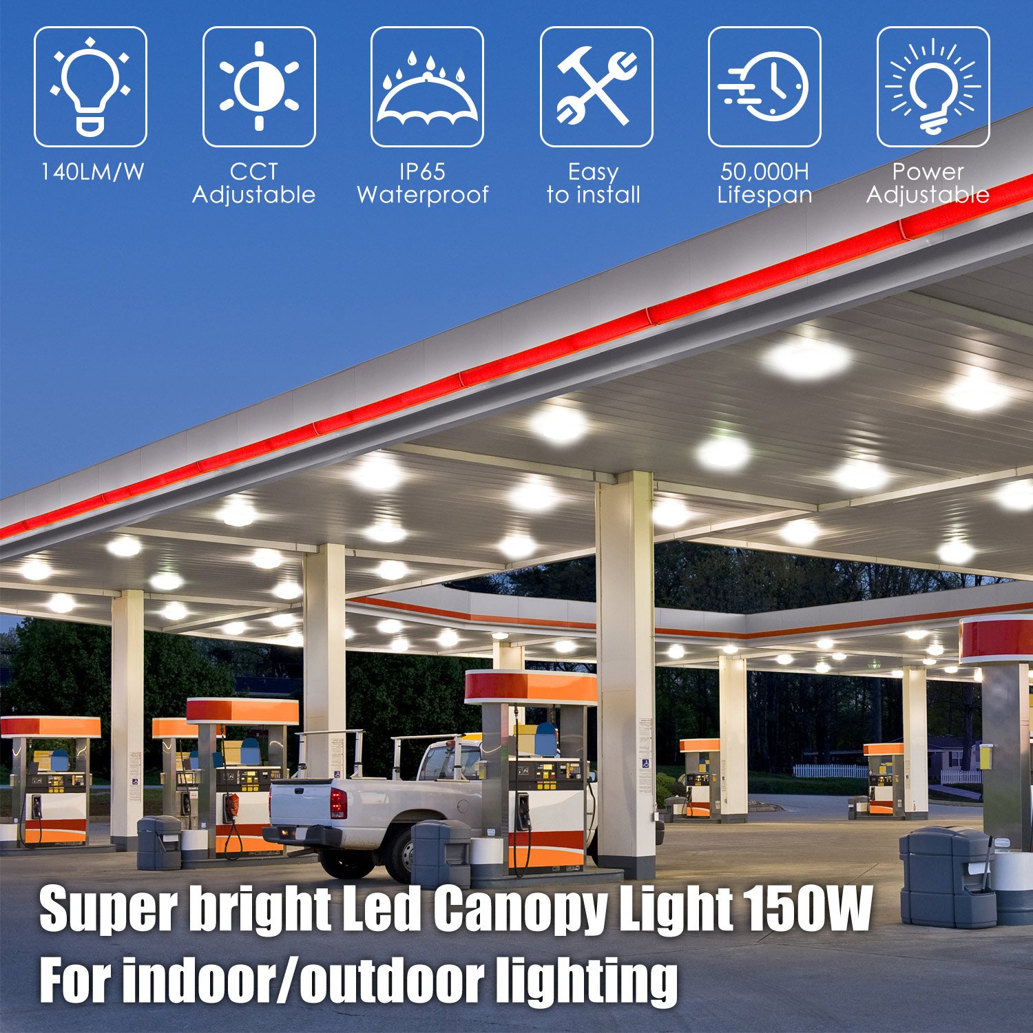Canopy Light Us Stock 3cct 3power Tunable Square 150w Station Lights for Gas Stations Led Canopy Light