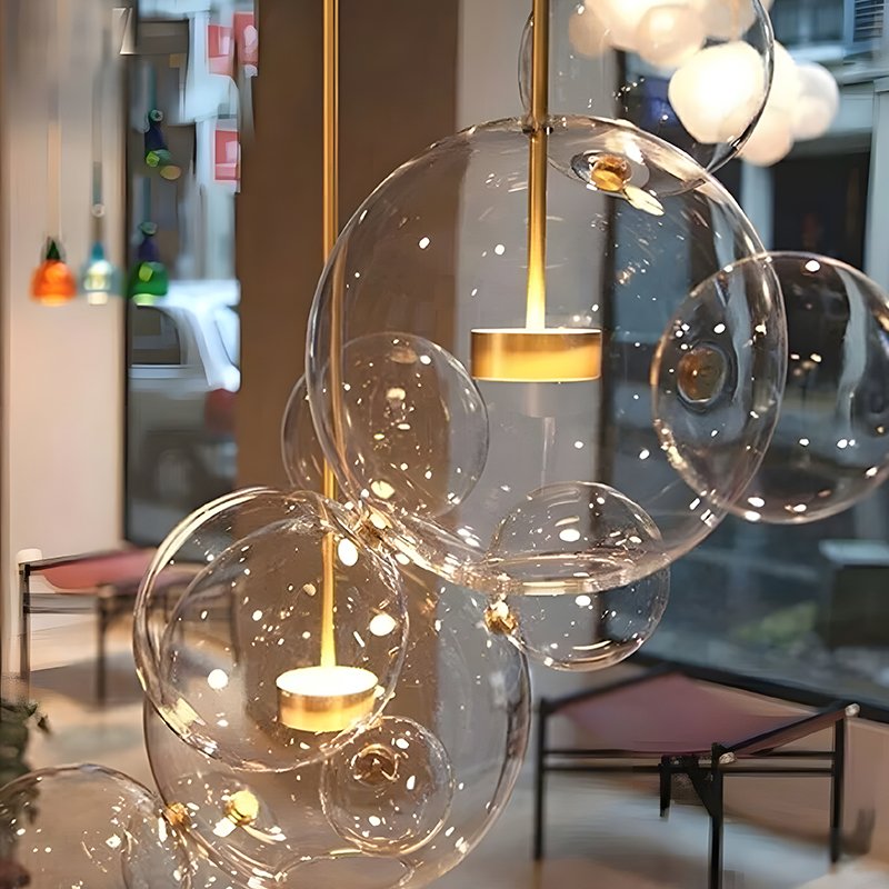 Creative Bubble Ball Transparent Blown Glass Chandelier Led Ceiling Hanging Nordic Modern Pendant Lights