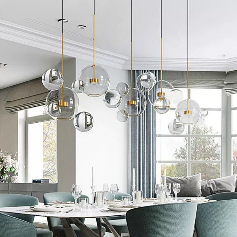 Creative Bubble Ball Transparent Blown Glass Chandelier Led Ceiling Hanging Nordic Modern Pendant Lights