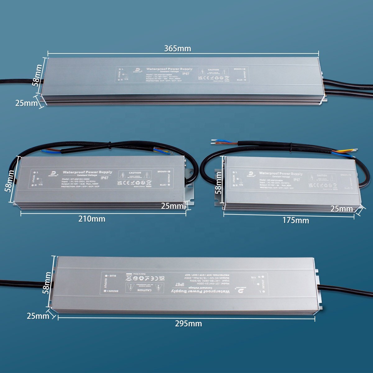DUSKTEC Constant Voltage Waterproof Led 24v Power Supply Transformer 12v Ip67 100w 120w Linear Led Drivers