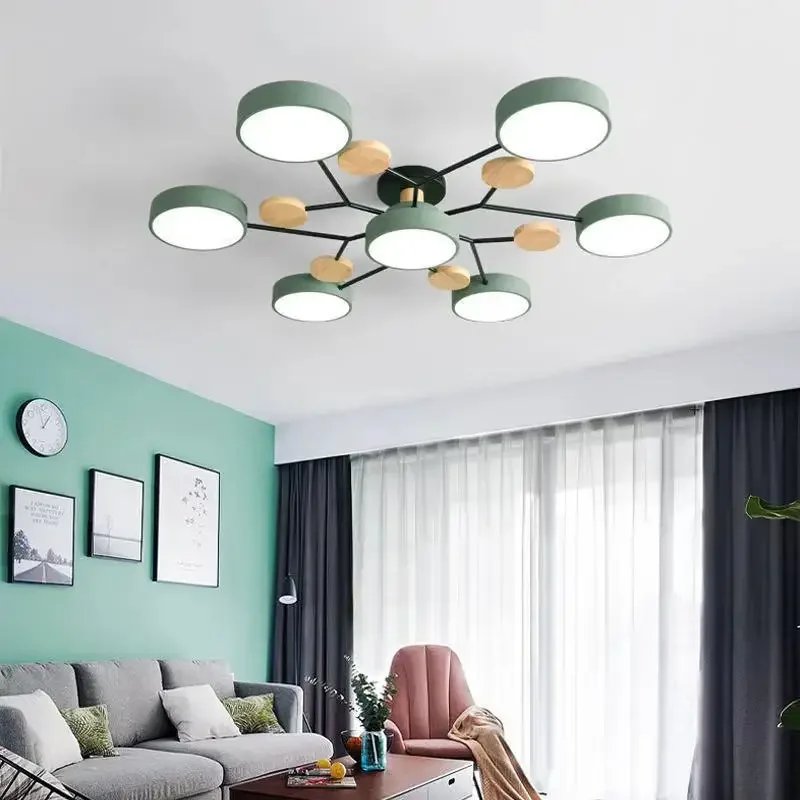 Nordic Style Living Room Lamp Household Macaron Hall Ceiling Modern Minimalist Bedroom Light Log Restaurant s