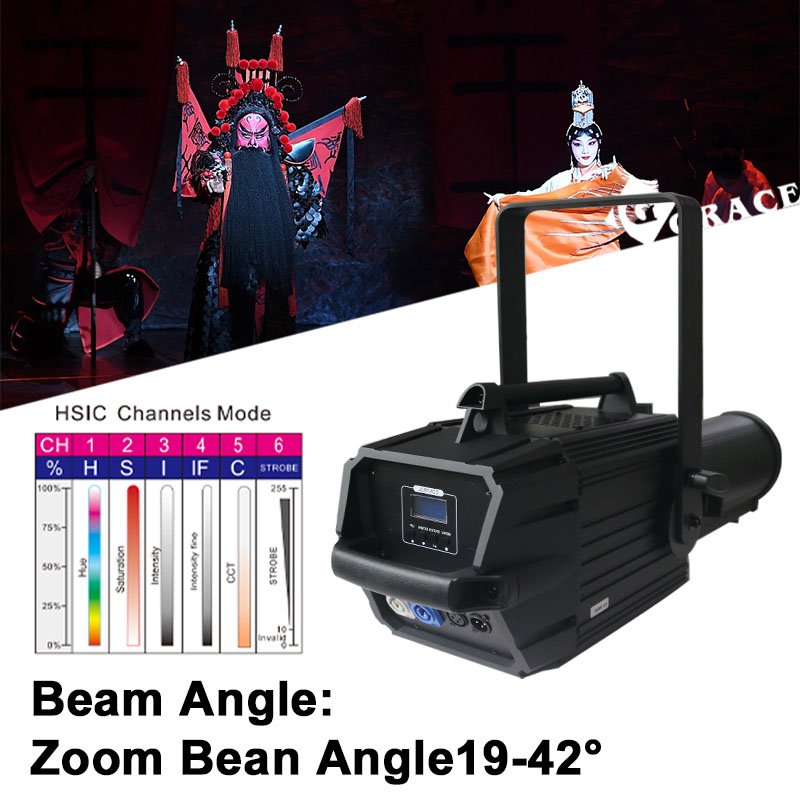 Igracelite CRI>96 PWM Mode LED Leko Profile Light 400W RGBALC 6in1 Zoom Spot Ellipsoidal