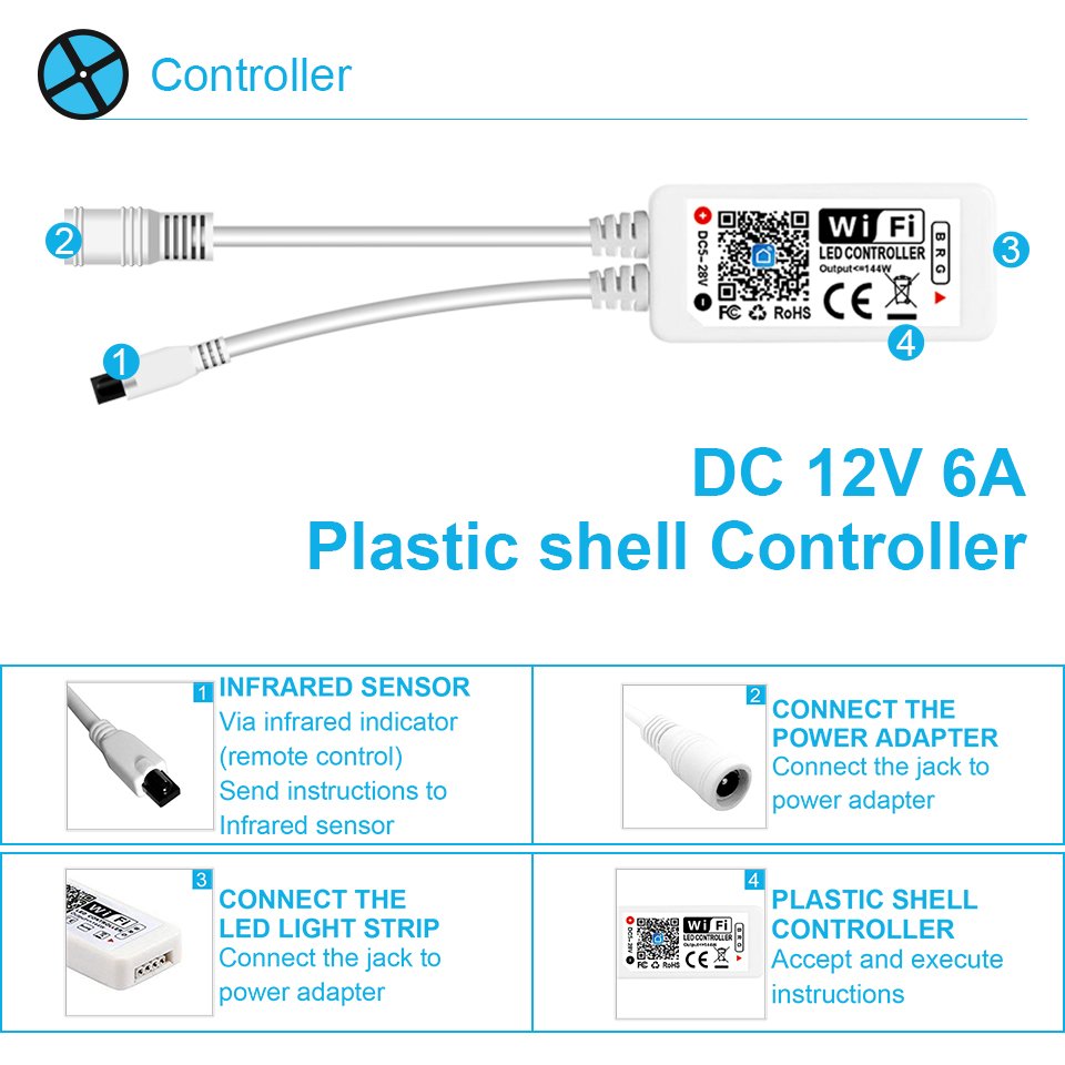Feican LED RGB TUYA Controller DC24V Smart Controller Dimmer for SMD5050 LED Strip Light
