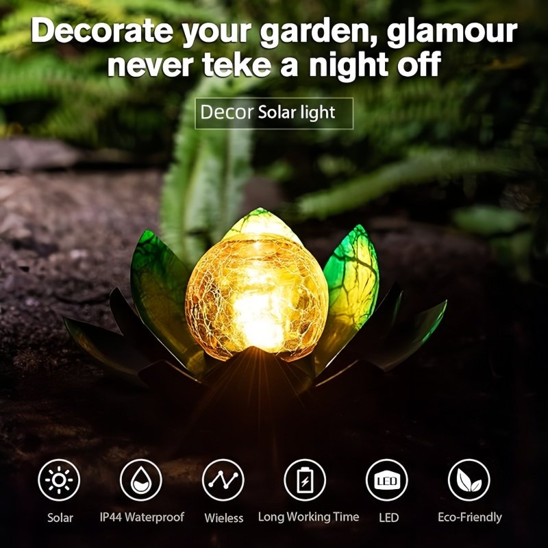 2024 New Style Outdoor Waterproof Outdoor Bright Solar Crackle Globe Glass Lotus Decoration for Patio Lawn Walkway Tabletop