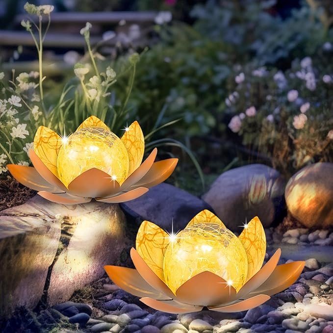 2024 New Style Outdoor Waterproof Outdoor Bright Solar Crackle Globe Glass Lotus Decoration for Patio Lawn Walkway Tabletop