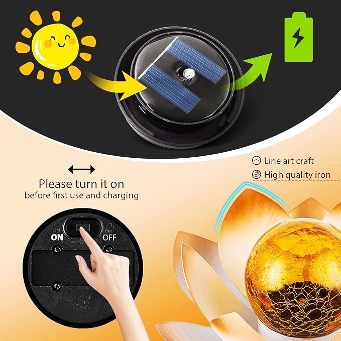 2024 New Style Outdoor Waterproof Outdoor Bright Solar Crackle Globe Glass Lotus Decoration for Patio Lawn Walkway Tabletop