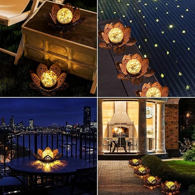 2024 New Style Outdoor Waterproof Outdoor Bright Solar Crackle Globe Glass Lotus Decoration for Patio Lawn Walkway Tabletop