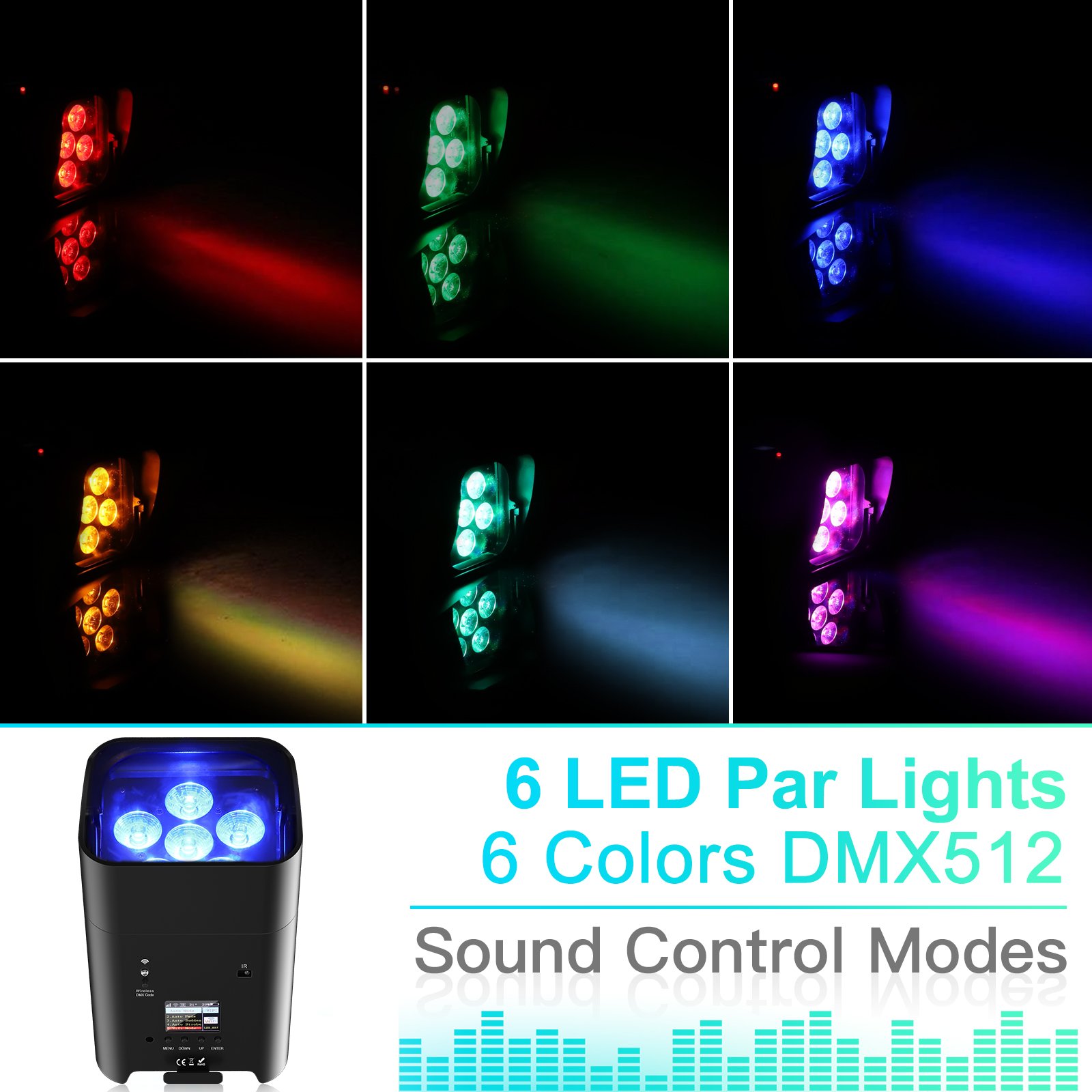 Wireless Built-in Battery Remote Control WiFi Par Light Wash Light 6PCS 18W RGBWA+UV Six-in-one Par Light for Wedding Stage