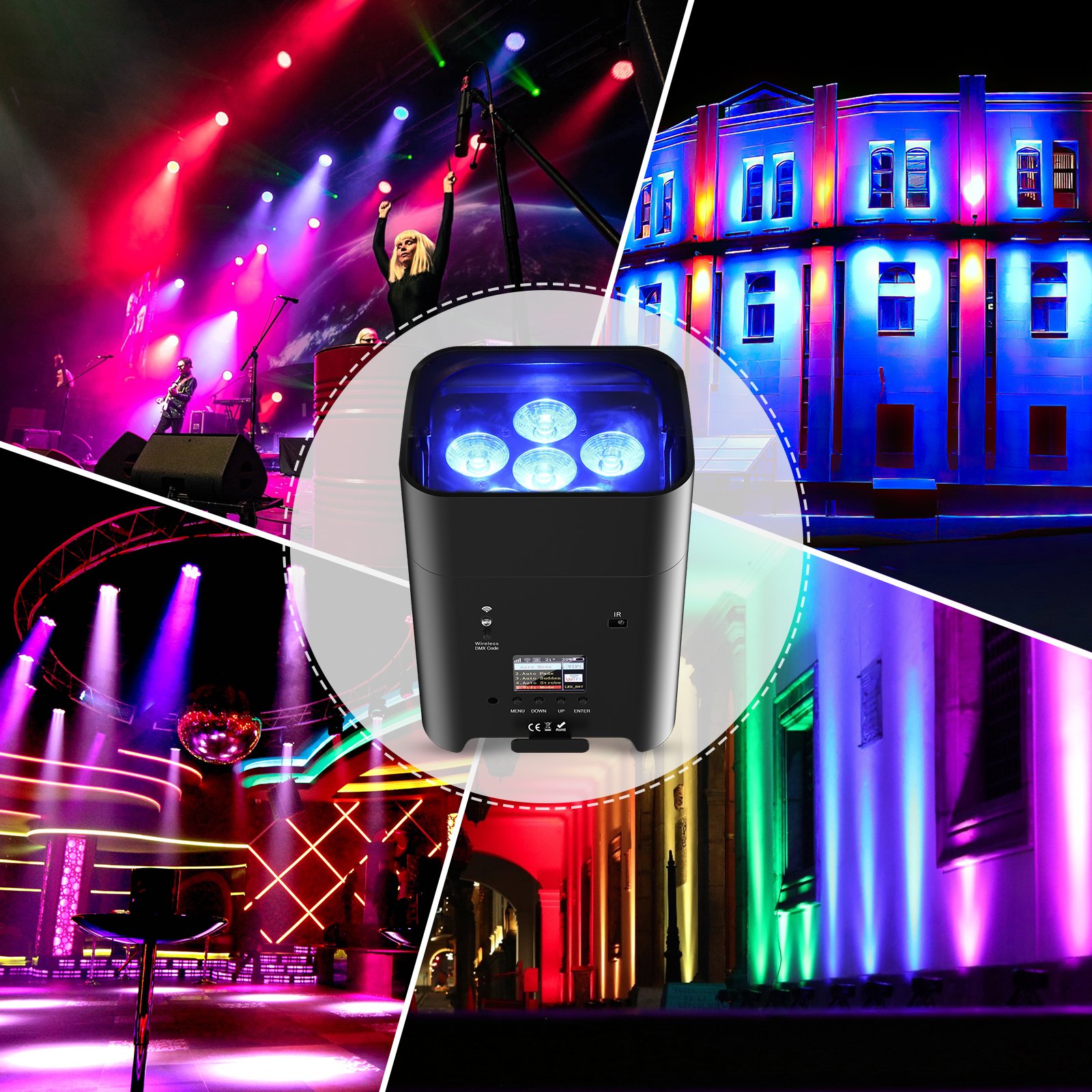 Wireless Built-in Battery Remote Control WiFi Par Light Wash Light 6PCS 18W RGBWA+UV Six-in-one Par Light for Wedding Stage