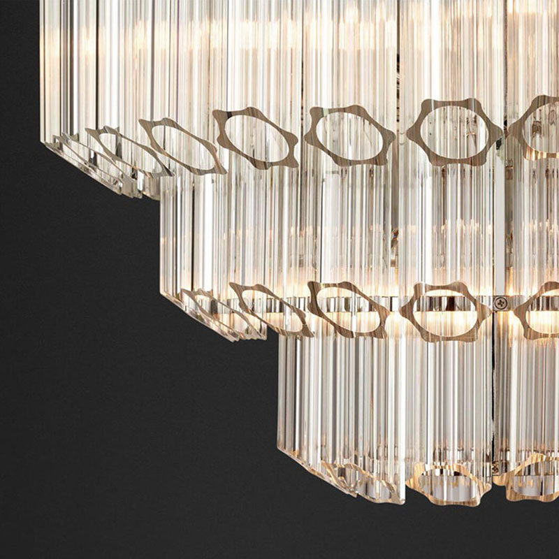French Glass LED Metal Large Cascading Pendant Light Living Room Glass Round Plum Blossom Flower Tube Chandelier