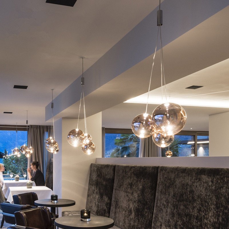 Modern Indoor Bubble Ball Chandelier Lamp clear Smoky Amber Glass Bedside Dinning Room Hanging Led Pendant Light