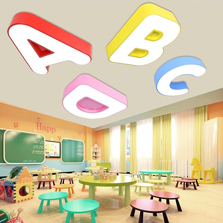 Creative Letter LED Ceiling Light Full Spectrum Three Color Stepless Remote Dimming Kindergarten Eye protection Ceiling Light