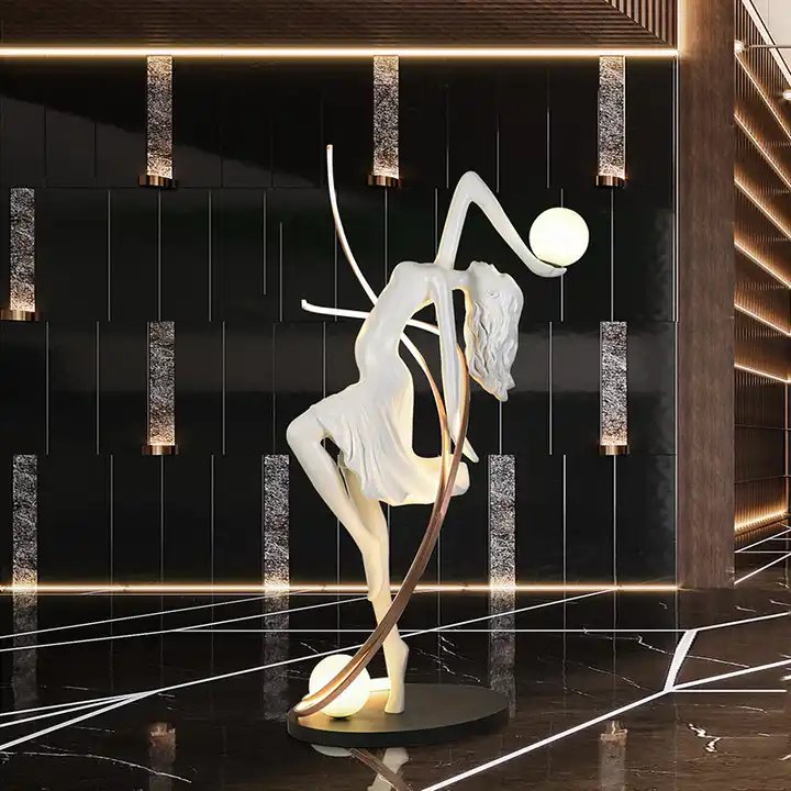 Hot Selling Modern Art Sculpture Large Abstract Human Dancing Girls Decor Sculpture Girl Statue Decoration Floor Lamps