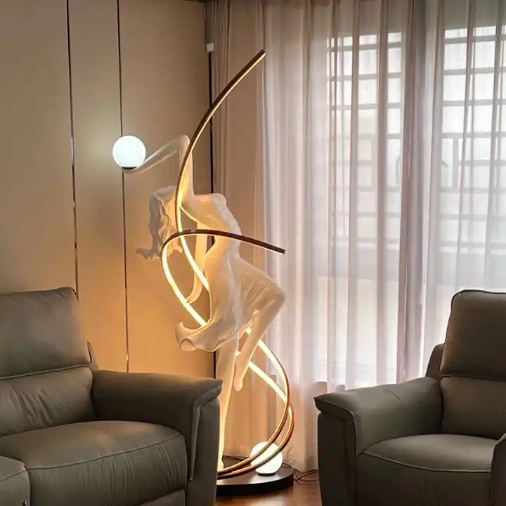 Hot Selling Modern Art Sculpture Large Abstract Human Dancing Girls Decor Sculpture Girl Statue Decoration Floor Lamps