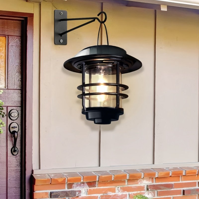 Outdoor Solar Lights Retro Lantern Hanging Wall Lamp Waterproof Vintage Metal Solar Garden Lights