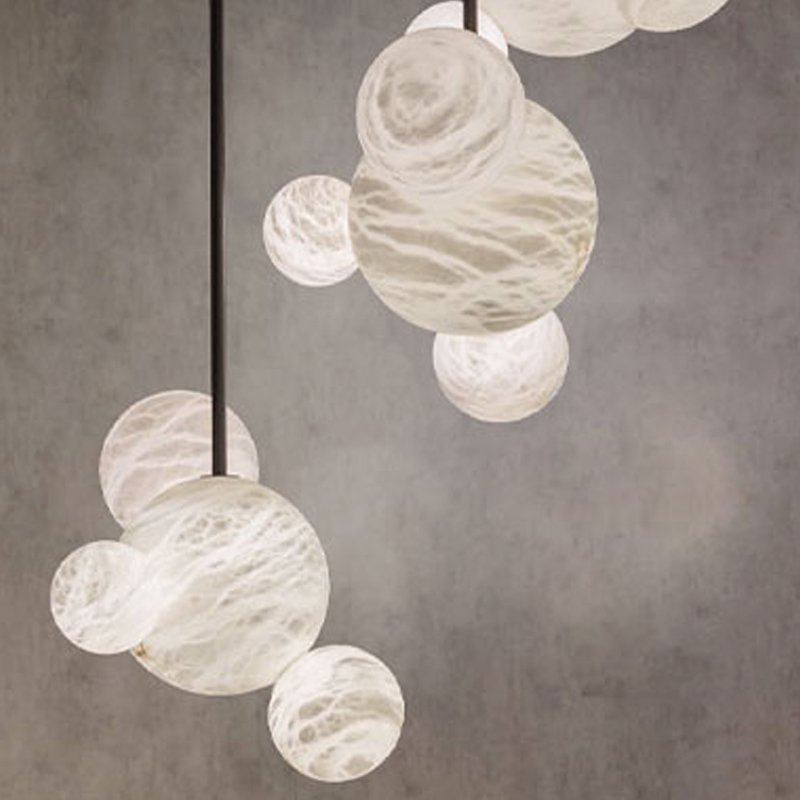 Modern Design Creativity Senior Clubs Living Dining Room Led Pendant Light Round Circle Alabaster Chandelier Lighting