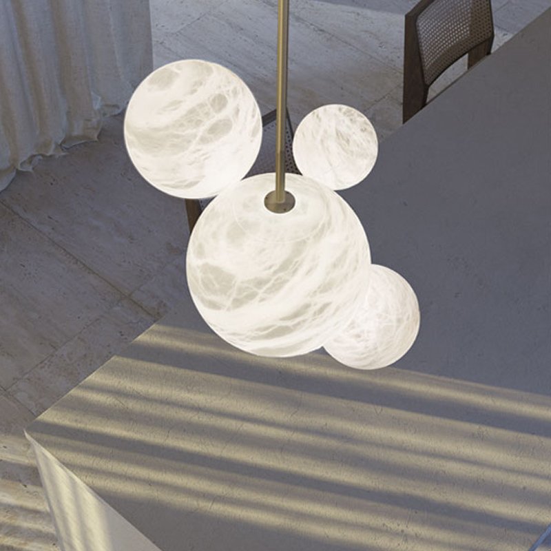 Modern Design Creativity Senior Clubs Living Dining Room Led Pendant Light Round Circle Alabaster Chandelier Lighting